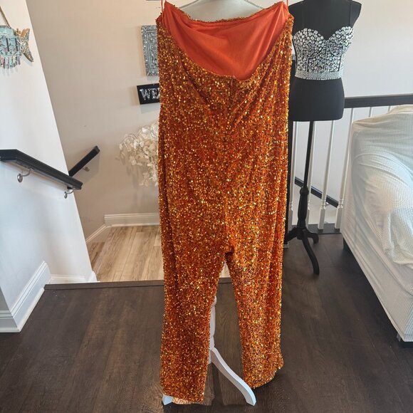 Sparkly Orange Plus Size Jump Suit - Picture 2 of 6